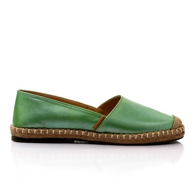 Trendy Genuine Leather Espadrilles With Straw Round Toe - Green -3894