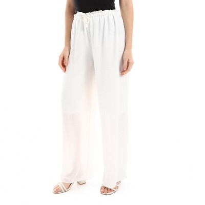 Textured Slip On Half Lined Pants - White 2965