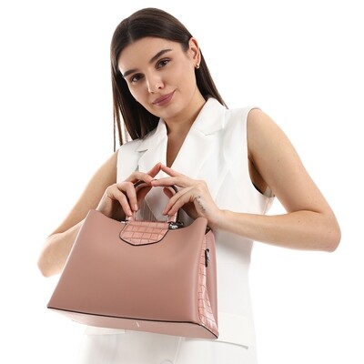 Leather Shoulder Bag With Decorative Drawstring Rose-4955