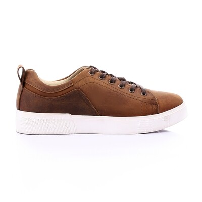 Lace Up Closure Nubuck Genuine Leather Brown Sneakers With White Sole  3896