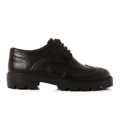 Leather Lace Up Black Platform Shoes Genuine Leather 3940
