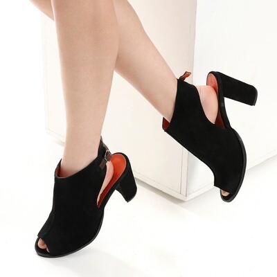 Mid-Heels Suede Black Women Statement Sandals 3808