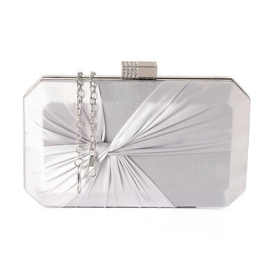 Satin Silver Solid Patterned Clutch - 4969