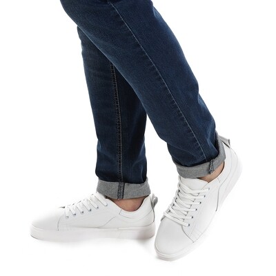 Lace Up Closure Nubuck Genuine Leather Sneakers With White Sole - White - 3896