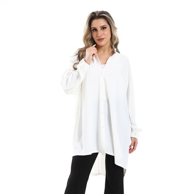 Mandarin Collar Plain Long Sleeves Tunic - White 2996