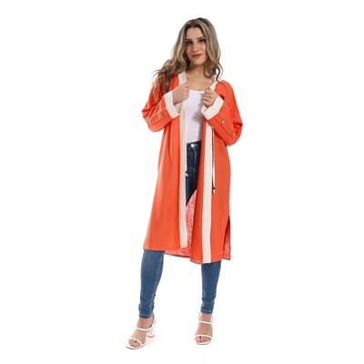 Bi Tone Long Sleeves Cardigan - Orange and White 2991