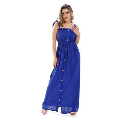 Tie Strap Shirred Bust Dress - Blue 2992