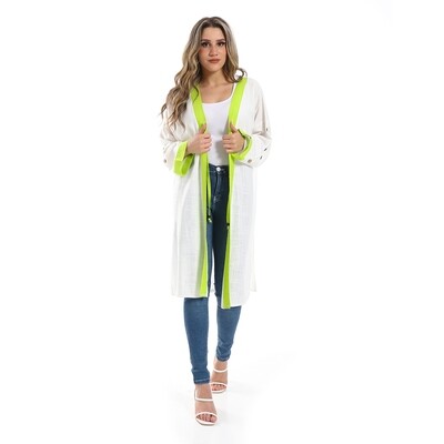 Bi Tone Long Sleeves Cardigan - Off White and Lime Green 2991