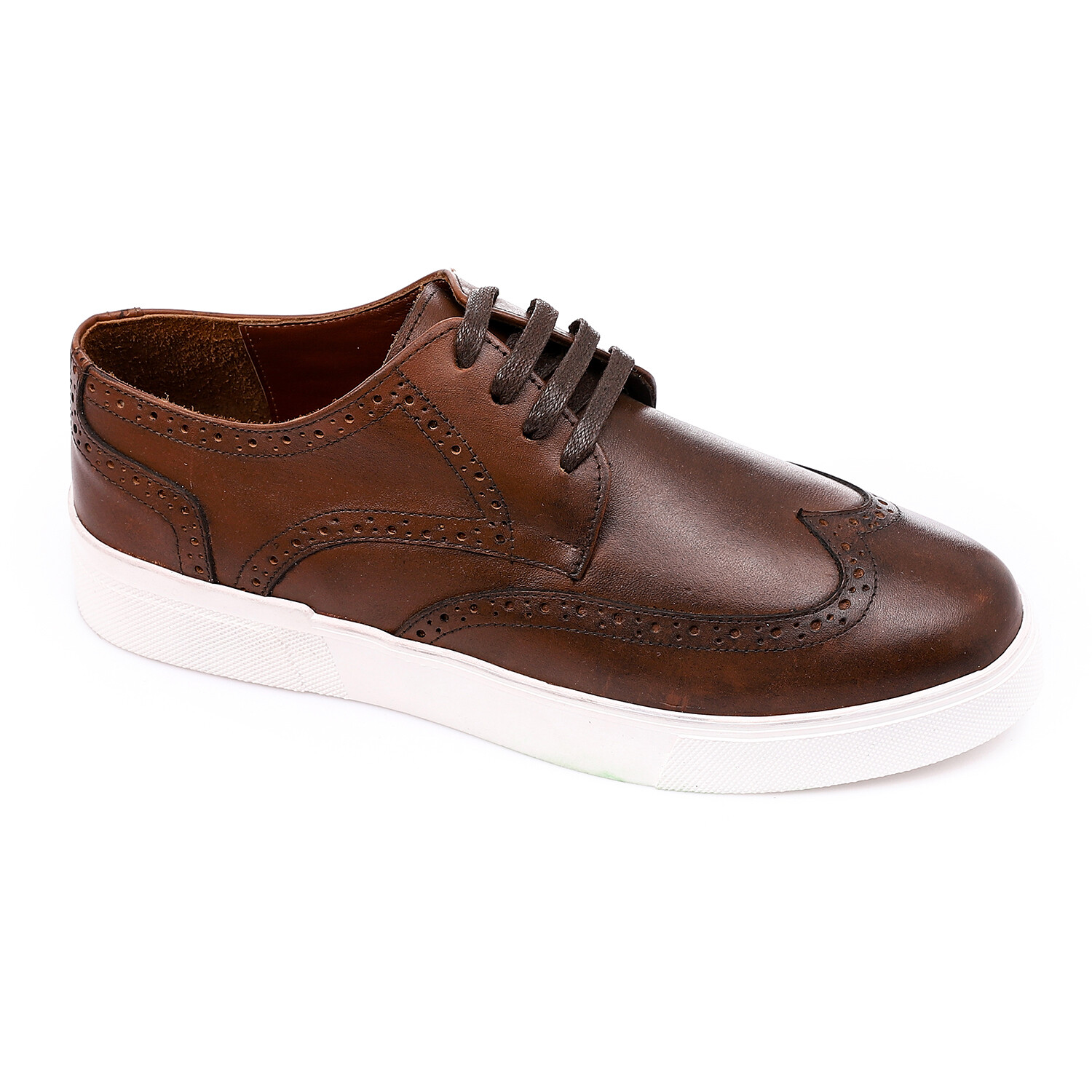 Lace Up Round Toecap Flat Sneakers - Brunette Brown 3953