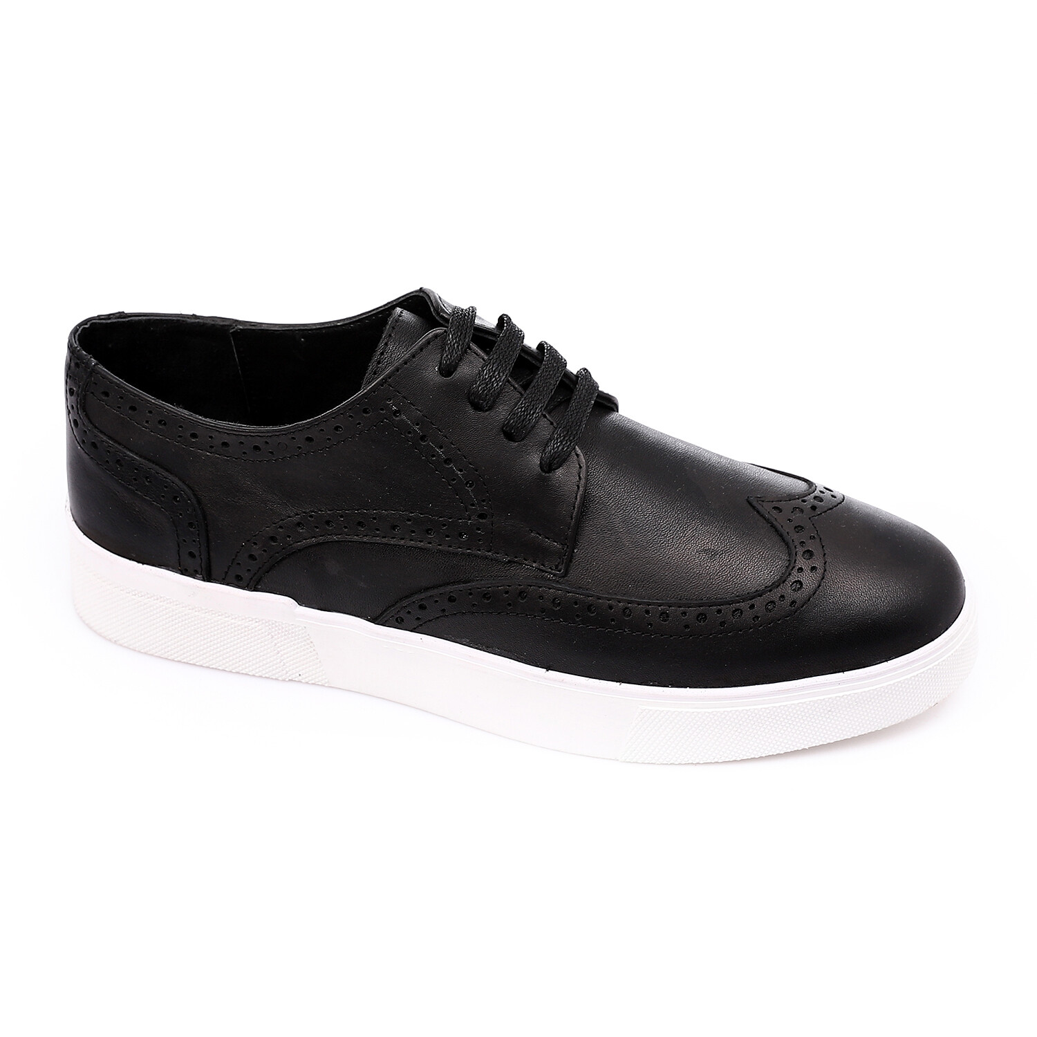 Lace Up Round Toecap Flat Sneakers - Black 3953