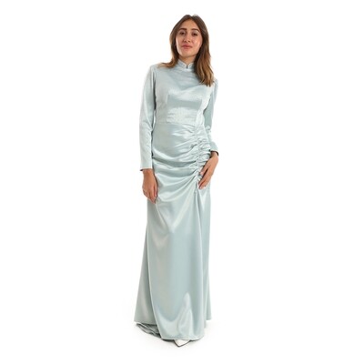 Long Sleeved Long Soiree Dress with Strass bust - Mint Green 8734