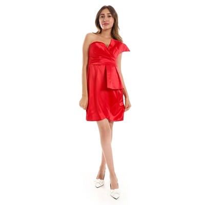 Sleeveless Short Soiree Dress With
Asymmetric Neckline - Red 8742