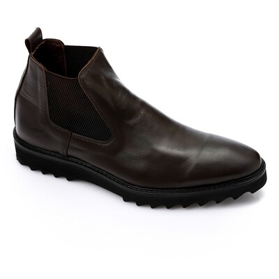 Round Toecap Shape Slip-On Brown Leather Men Boots