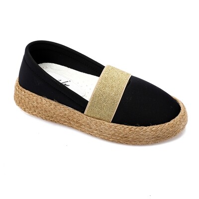 Elastic Glittery Gold Lace Detail For Black Espadrilles 3993