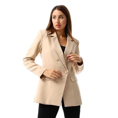 Double Breasted Notched Collar Camel Blazer 2847