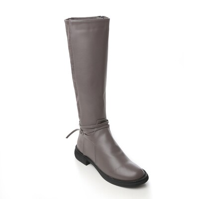 Grey Leather Knee High Boots 3994