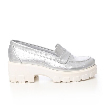 Silver Slip On Leather Shoes 3995
