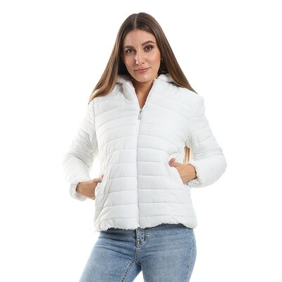 Long Sleeves Double Face Hoodie Jacket - White 2853