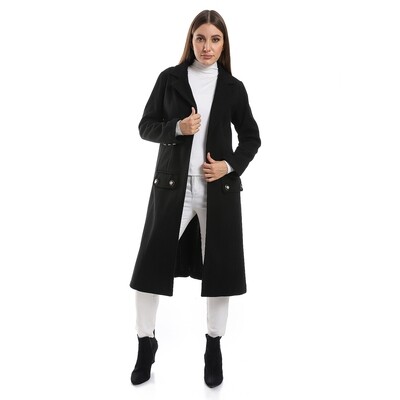 Open Neckline Long Sleeves Coat - Black 2851
