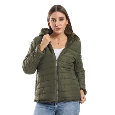 Long Sleeves Double Face Hoodie Jacket - Olive Green 2853