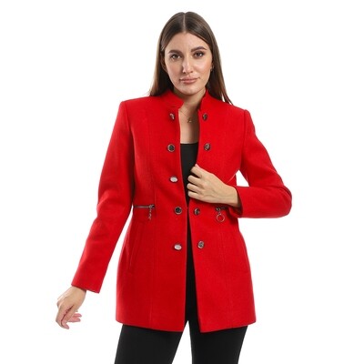 Decorative Buttons Slip On Gokh Coat - Red 2855