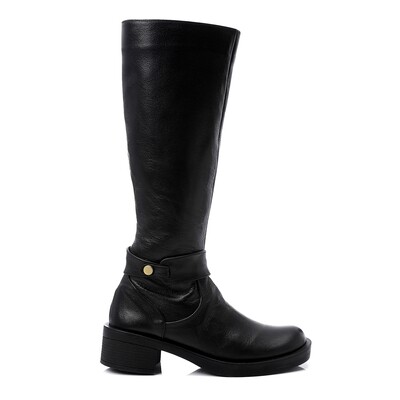 Round Toecap Zipper Knee High Boots - Black 3333