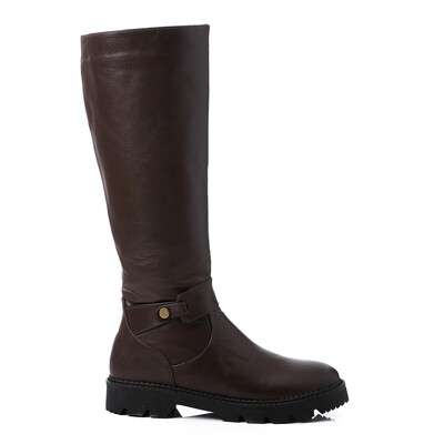 Round Toecap Zipper Knee High Boots - Chocolate Brown 3333