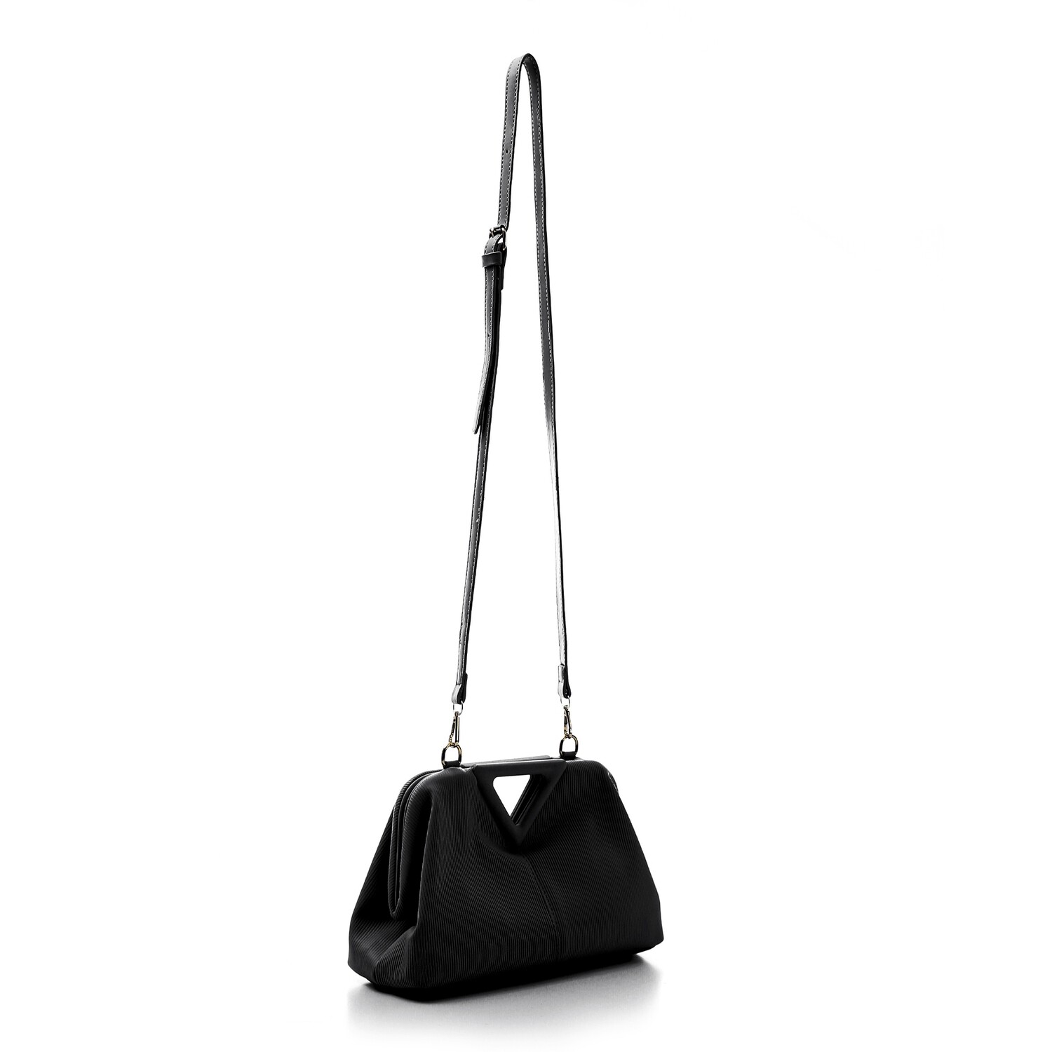 Ribbed Leather Fashionable Handbag - Black-4980