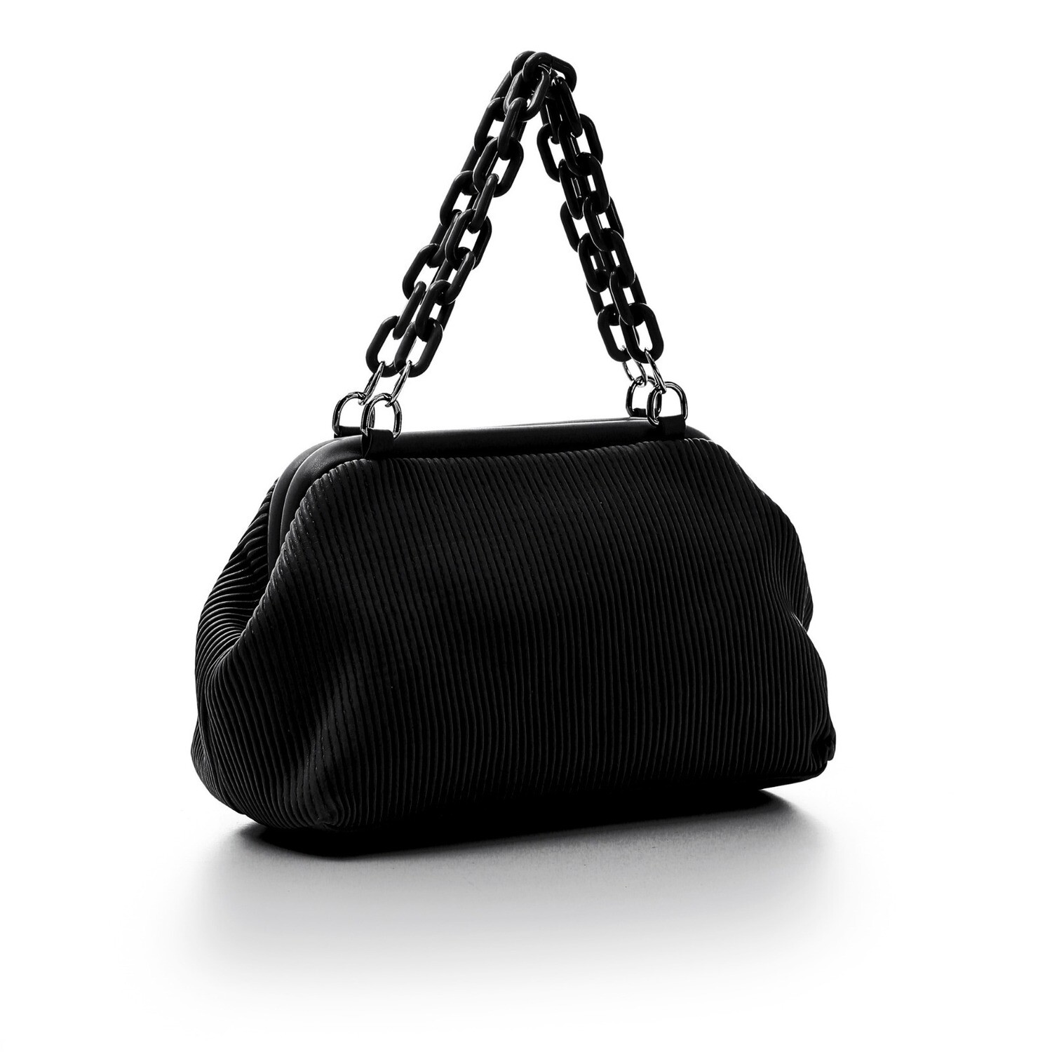 Ribbed Leather Fashionable Handbag - Black-4981