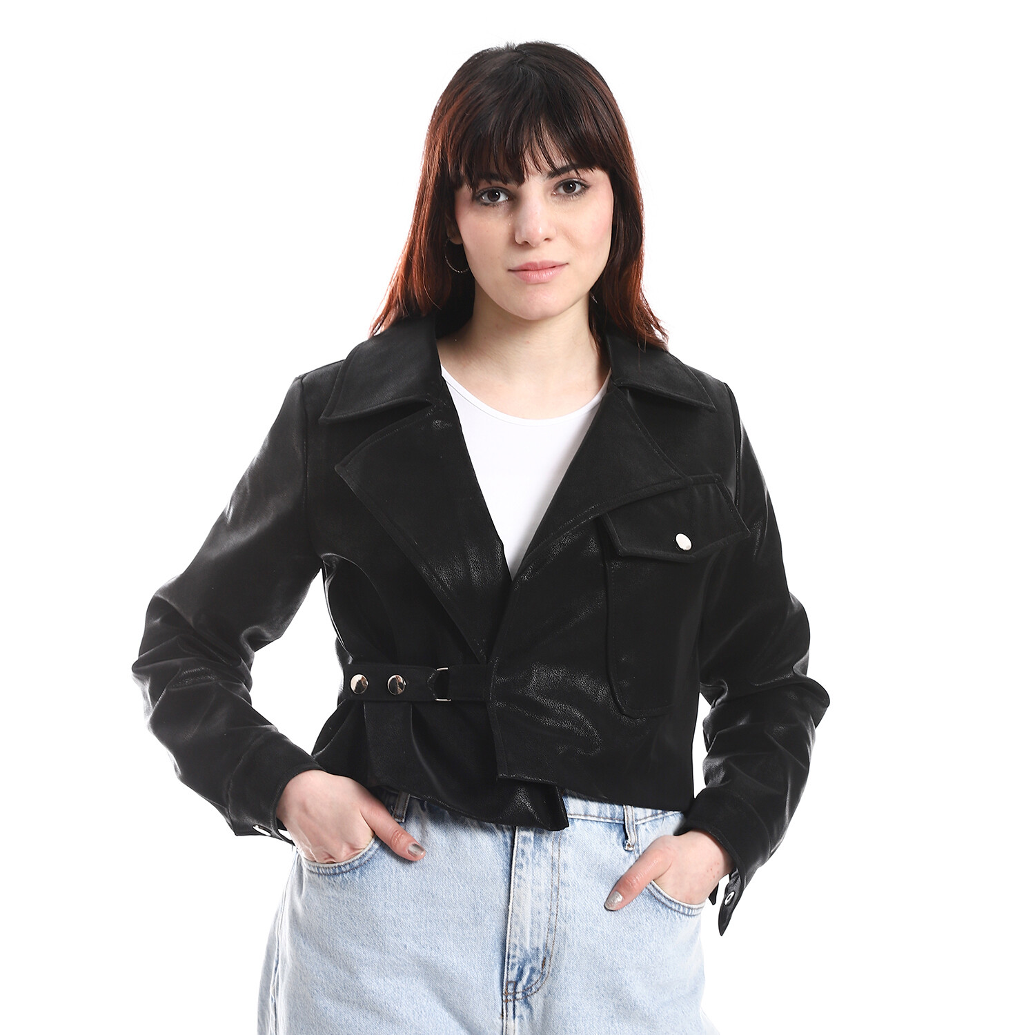 Casual Long Sleeves Leather Jacket - Black 2876