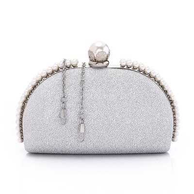 Prominent Pattern Decorative Pearls Glittery Clutch - Silver 4987