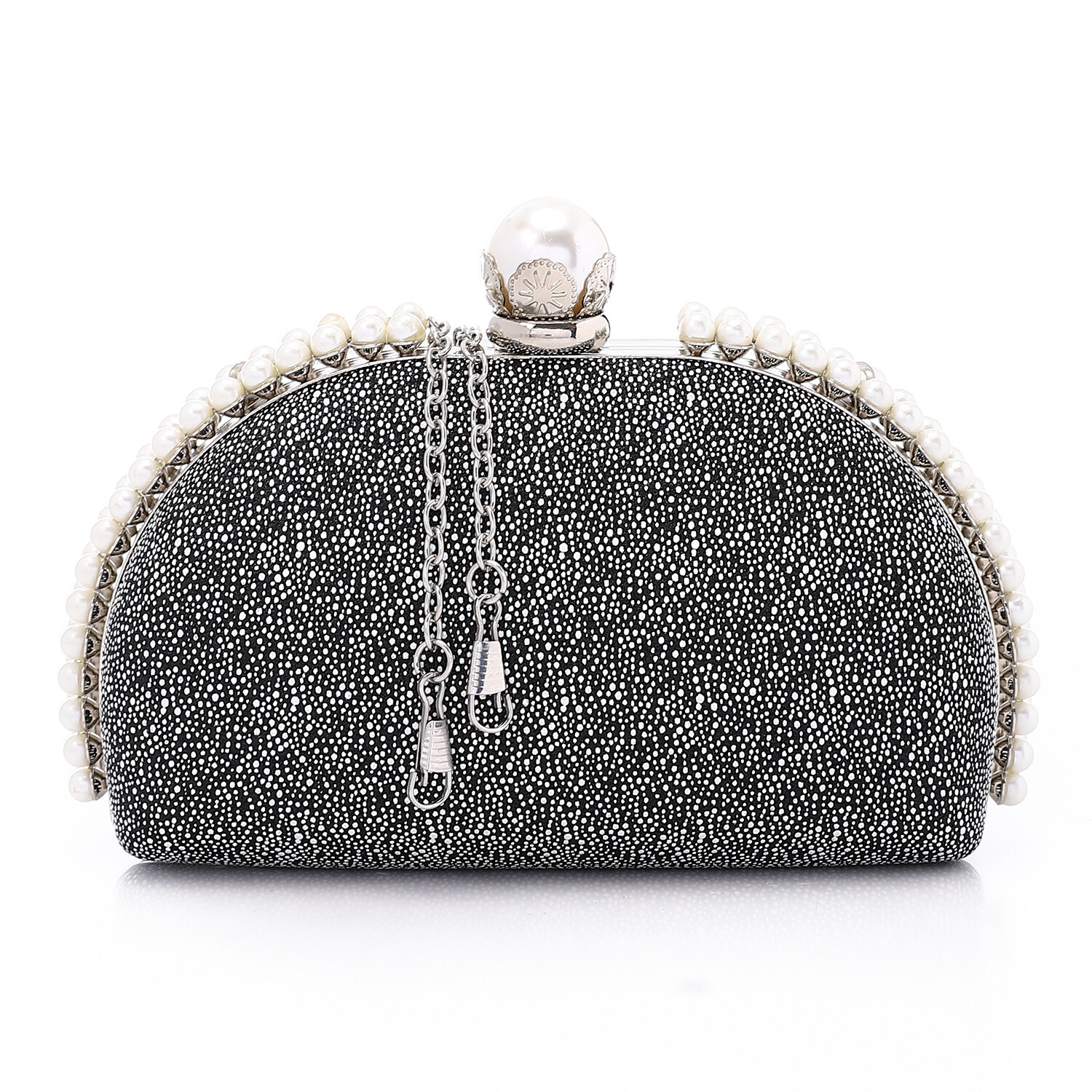 Prominent Pattern Decorative Pearls Glittery Clutch - Black 4987