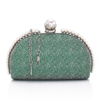Prominent Pattern Decorative Pearls Glittery Clutch -Green 4987