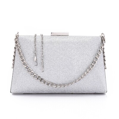 One Main Compartment Synthetic Glittery Clutch - Silver 4993