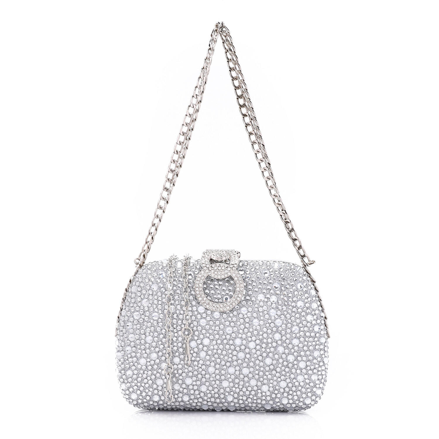 Prominent Diamond Synthetic Glittery Clutch - Silver 4990