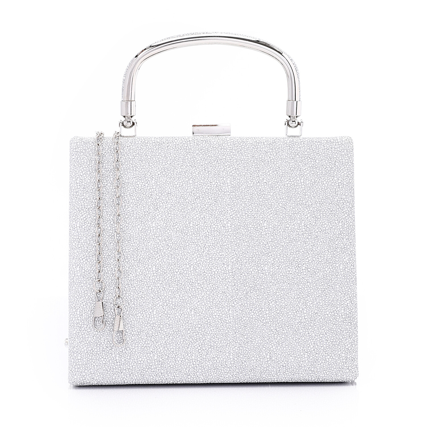 Press Button Closure Glittery Handbag - Silver 4995