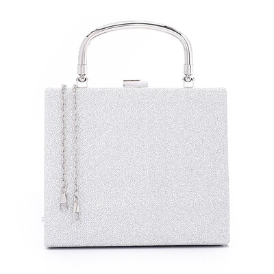Press Button Closure Glittery Handbag - Silver 4995