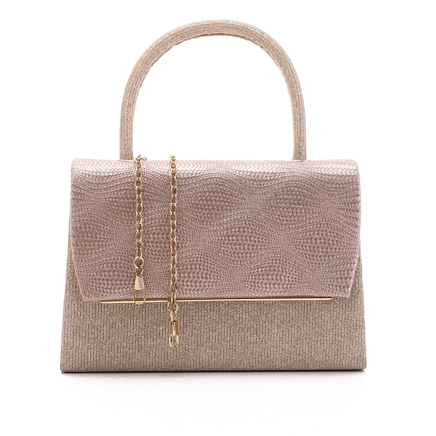 One Main Compartment Glittery Handbag - Rose gold 4991