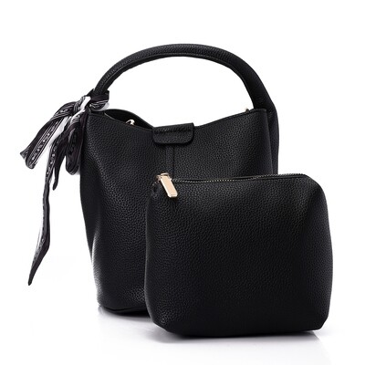 Decorative Bow Bucket Bag Comes With Pocket - Black 4998