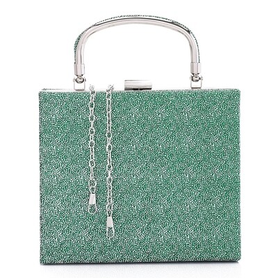 Press Button Closure Glittery Handbag - Green 4995