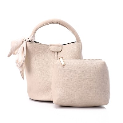Decorative Bow Bucket Bag Comes With Pocket - Beige 4998