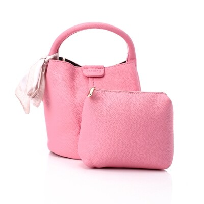Decorative Bow Bucket Bag Comes With Pocket - Pink 4998