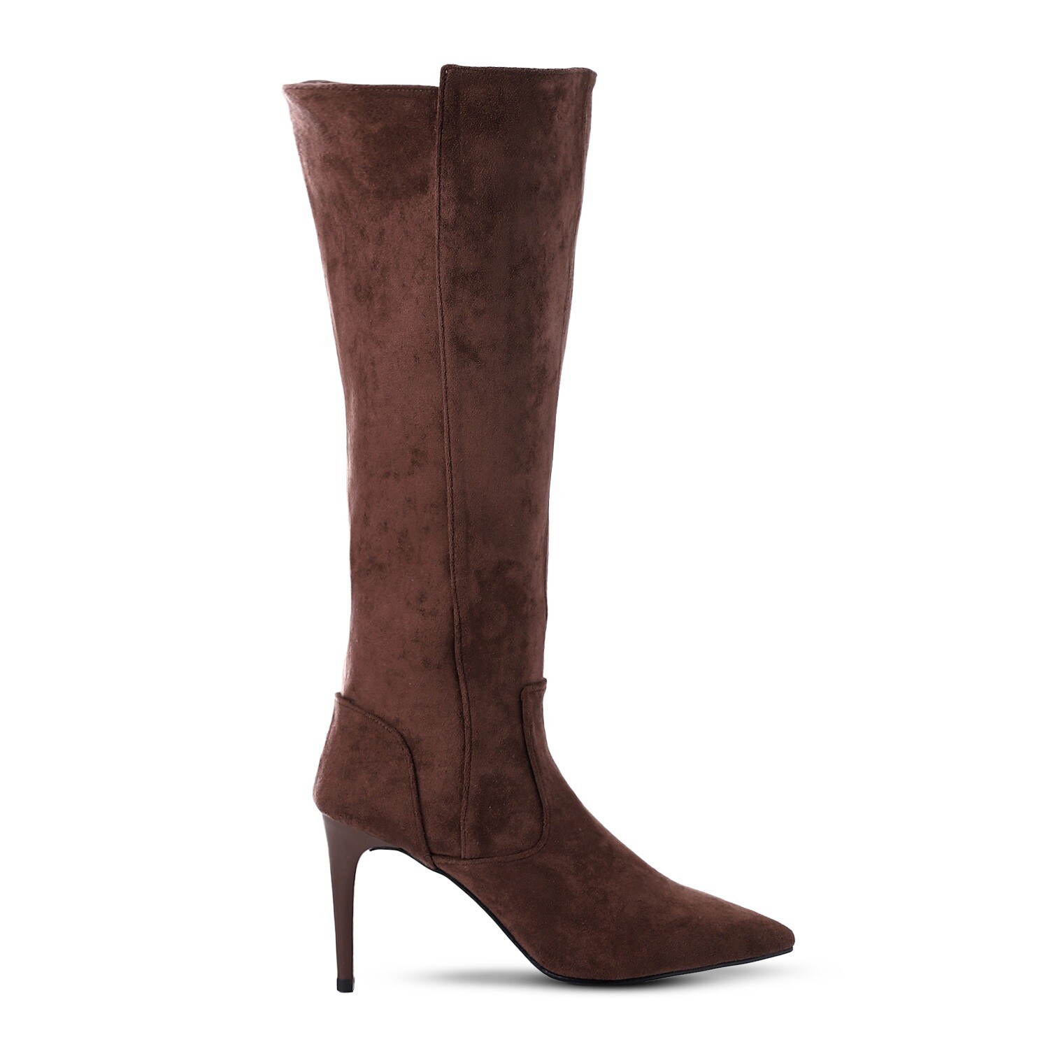 Pointed Toecap Suede Knee High Boots - Walnut Brown 3434