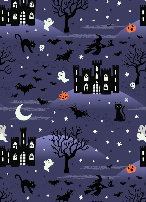 Lewis & Irene - Castle Spooky - Night Blue - A572.2 - Glow in the Dark (Width of Fabric By 25cm) - R3