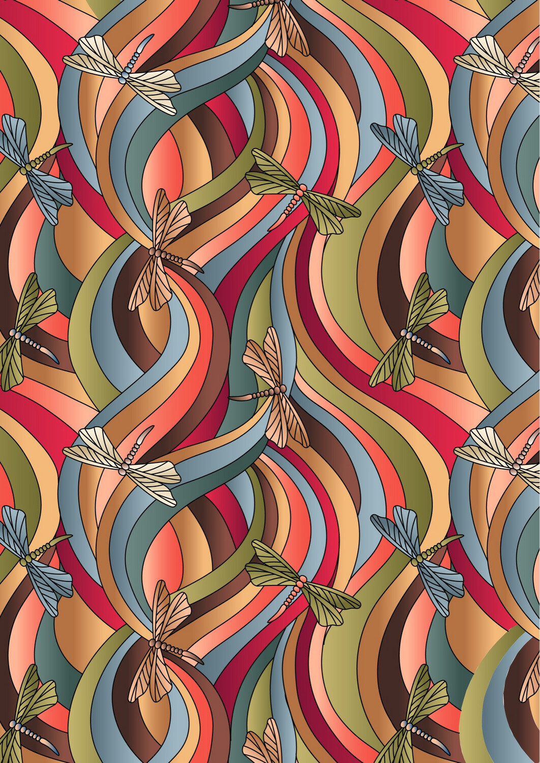 Lewis & Irene - Reflections - Earth Tones Dragonfly (Width of Fabric By 25cm) - R3