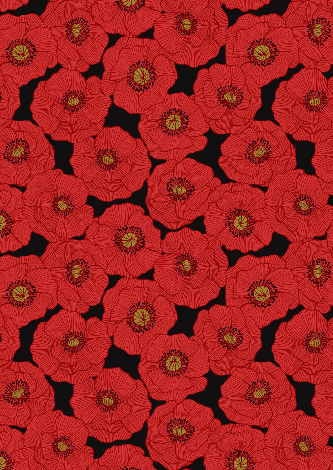 Lewis & Irene - Poppies - Large Poppy On Black A554.3 (Width of Fabric By 25cm) - R3