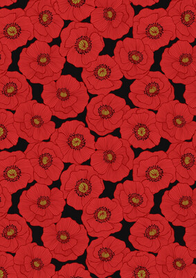 Lewis & Irene - Poppies - Large Poppy On Black A554.3 (Width of Fabric By 25cm) - R3