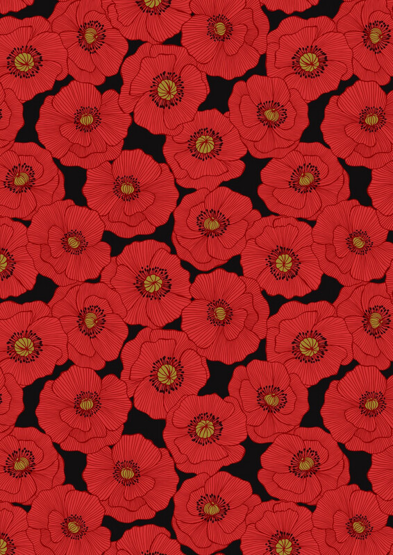Lewis & Irene - Poppies - Large Poppy On Black A554.3 (Width of Fabric By 25cm) - R3