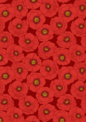Lewis & Irene - Poppies - Large Poppy On Red A554.2 (Width of Fabric By 25cm) - R3