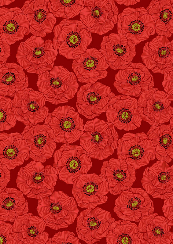 Lewis & Irene - Poppies - Large Poppy On Red A554.2 (Width of Fabric By 25cm) - R3